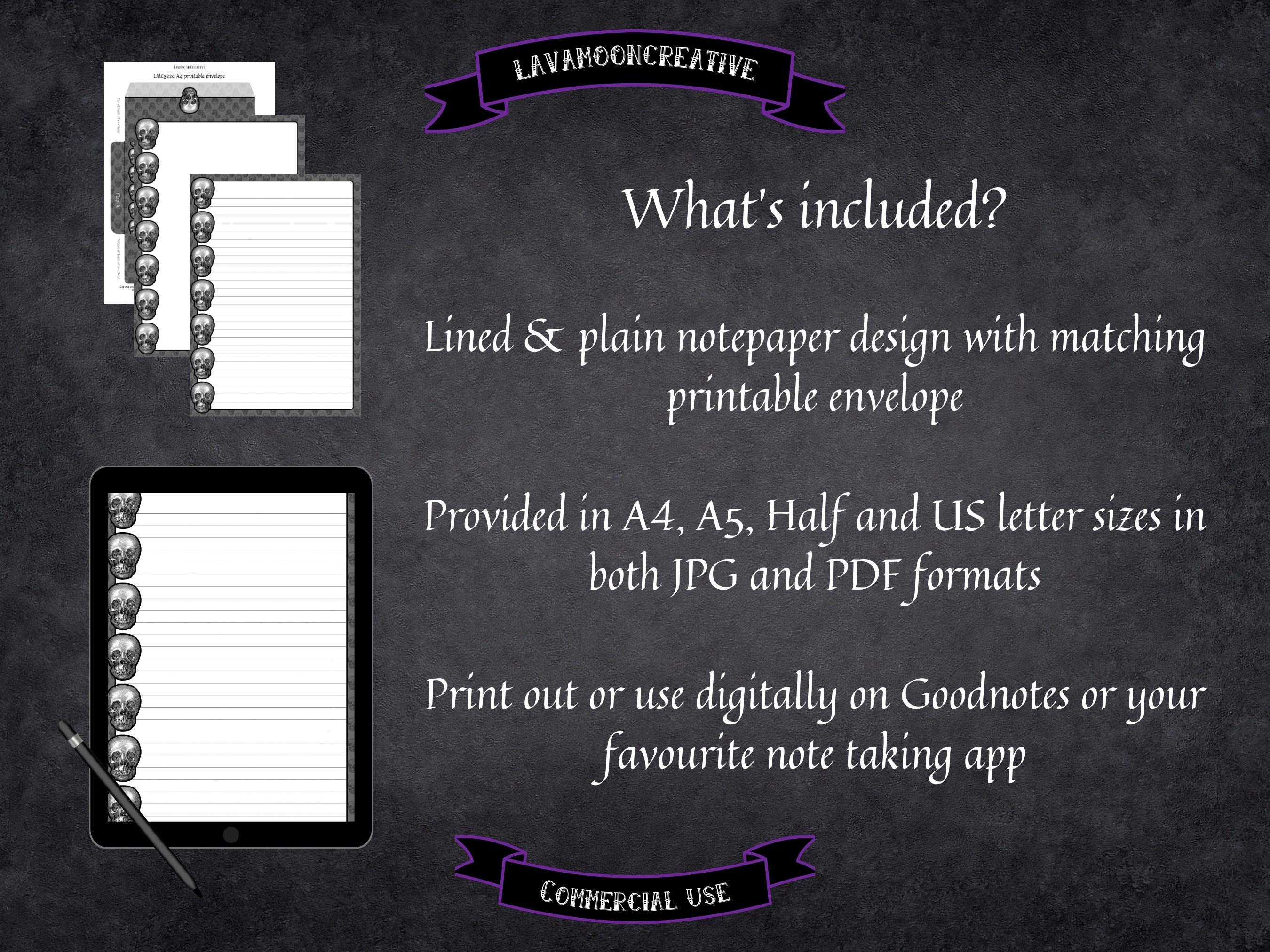 Gothic Stationary Printable | Dark Academia Notepaper Printable | Skull ...