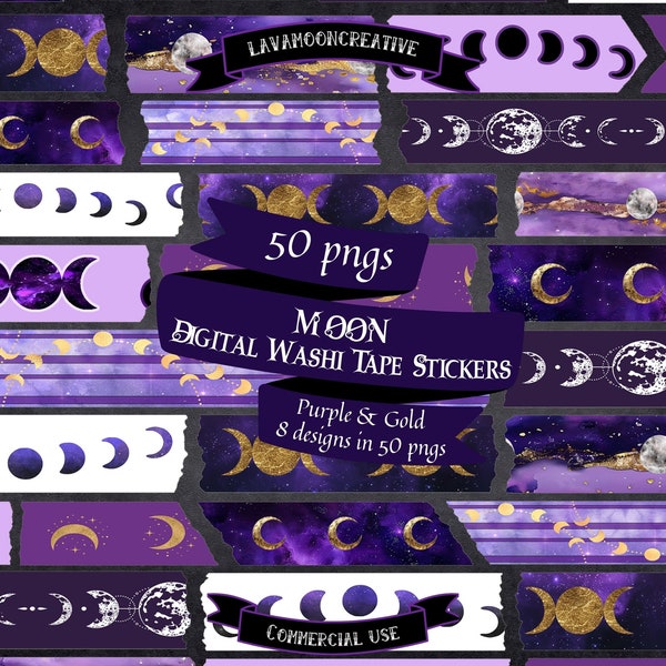 Moon washi tape digital stickers | triple moon goddess | Pagan | Witch Junk Journal | grimoire download | ephemera | Digital planner |LMC252