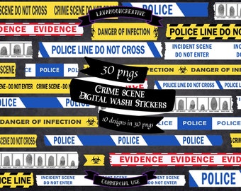 Crime Scene Washi Tape Stickers: Forensic Science Planner (Digital Download, PNG, PDF, JPG)