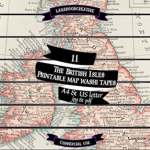 Washi tape à imprimer pour carte des îles britanniques | bandes imprimables washi | Lot de rubans adhésifs Washi avec texte | Journal indésirable de voyage | téléchargement numérique | LMC240