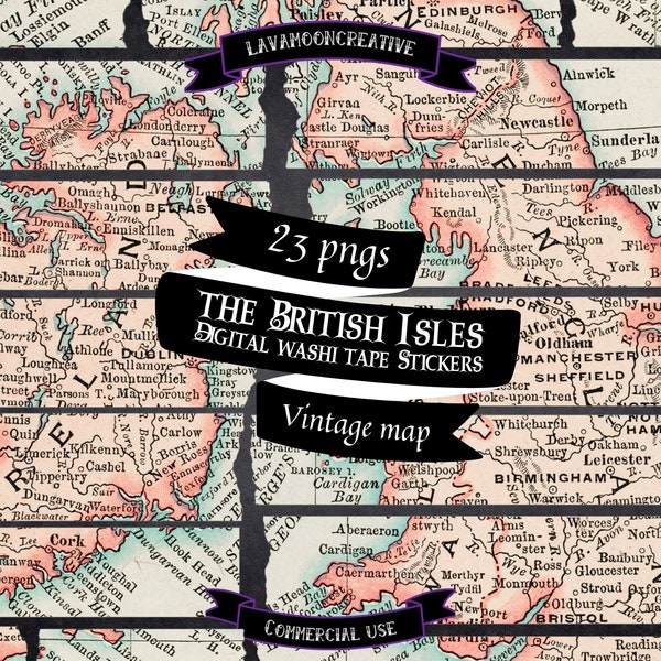 British Isles map washi digital stickers | vintage map | travel Junk Journal | transparent png | digital download | Digital planner | LMC239