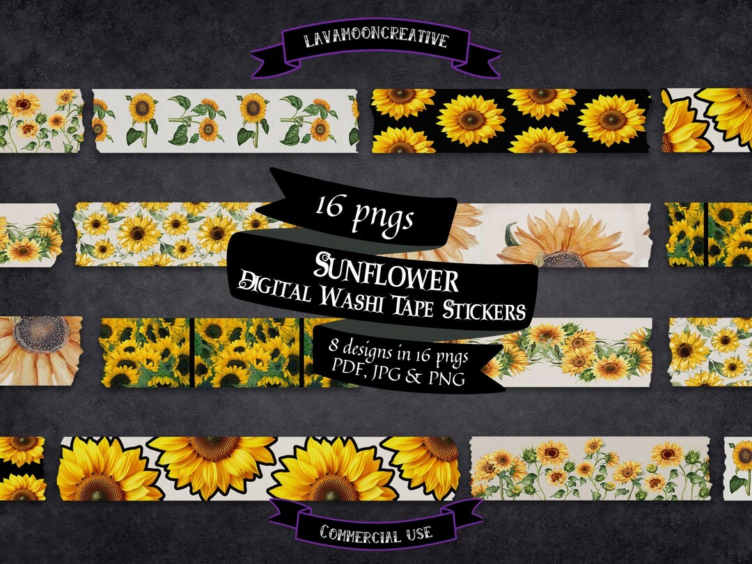 Sunflower Washi Tape Clipart: Digital Stickers for Junk Journals ...