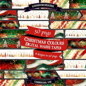 Christmas colours digital washi tape stickers | png | transparent background | Digital planner | Junk Journal | digital download | LMC221