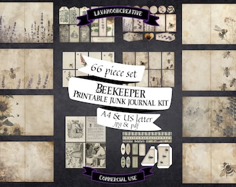 Vintage bee junk journal kit: Printable ephemera, pages, tags, bookmarks (digital download) LMC297