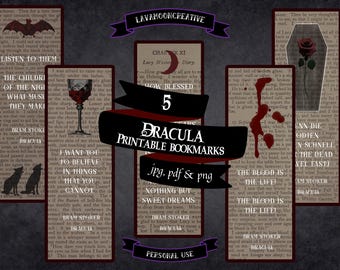 Gothic Dracula bookmarks: Dark academia printable (PDF, PNG, JPG)