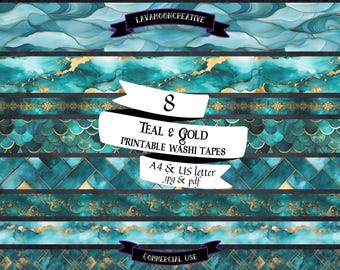 Teal washi tape strips: printable bujo junk journal embellishments (digital download) LMC329