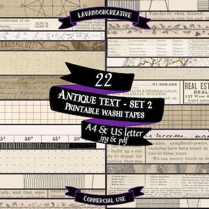 Antique text washi tape printable strips | digital washi tape vintage | dotted | Junk Journal kit | bos | collage sheet | bujo | LMC259