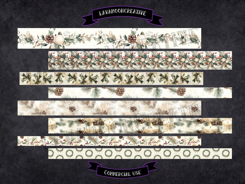 Christmas Foliage Washi Strips: Printable Bujo Ephemera (digital ...
