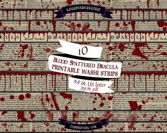 Blood spattered Dracula washi strips | Gothic junk journal (digital download)