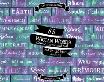 88 Wicca-woorden | Paars en blauwgroen Book of Shadows Grimoire (digitale download)