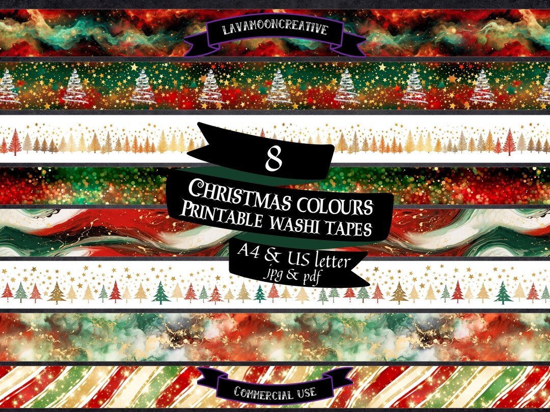 Christmas Washi Tape Printable | Xmas Ephemera | Junk Journal | Washi ...