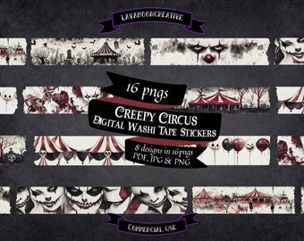Creepy Circus clipart: Washi tape stickers (Digital Download) LMC374