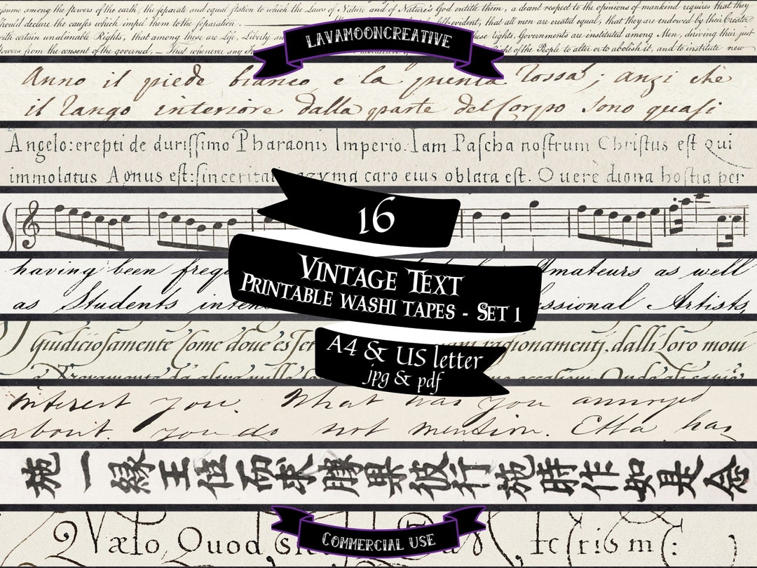 Vintage Text Washi Tape Strips | Printable Ephemera (PDF & JPG) LMC241 ...