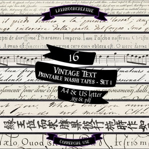 Vintage Text Washi Tape bedruckbare Streifen | leichte Akademik | ästhetisches Washi Tape Bündel | beiges Washi Tape | Handschrift Washi LMC241