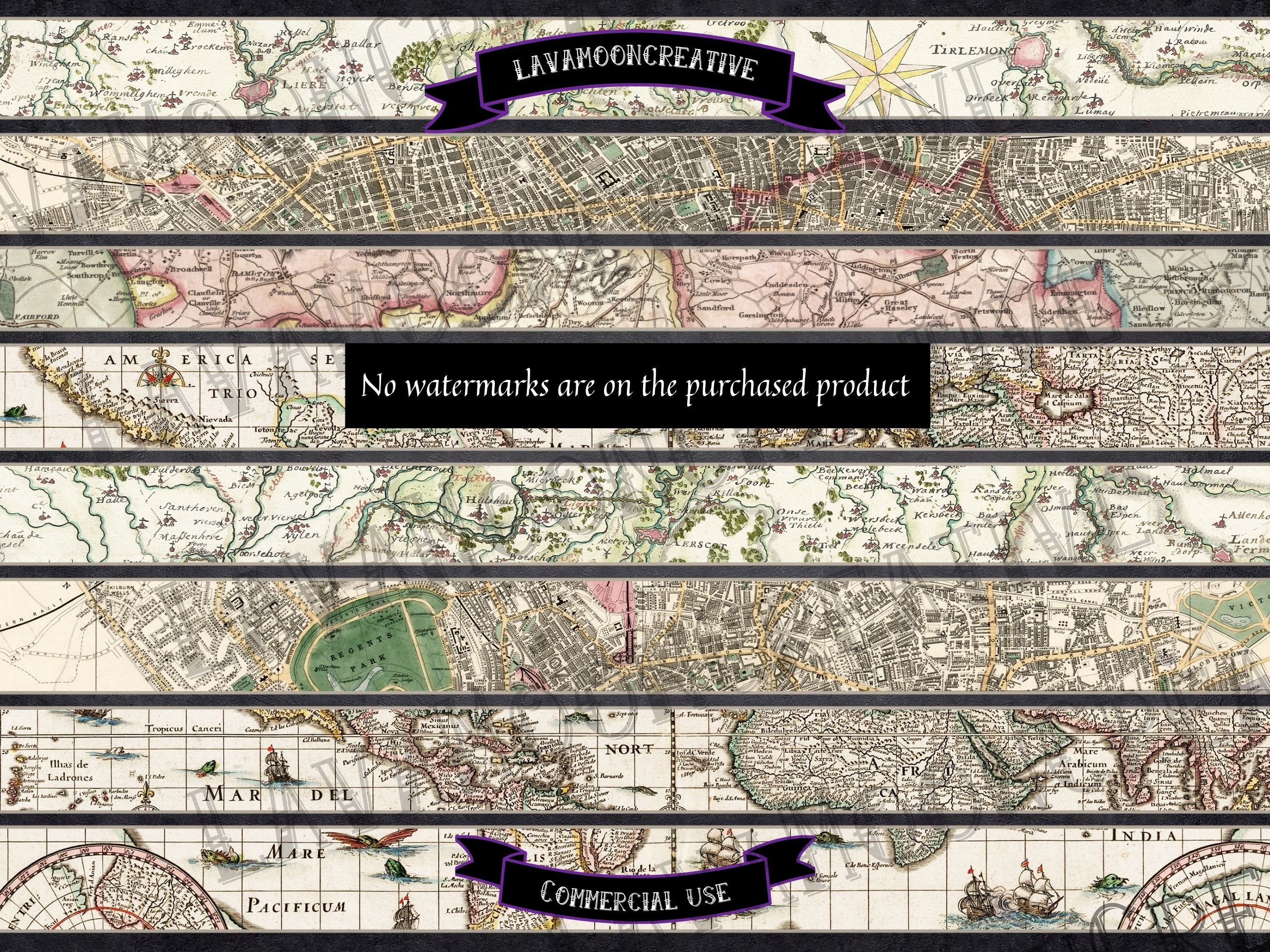 Antique Map Washi Tape Strips: Travel Junk Journal Ephemera (digital ...