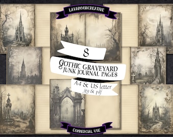 Graveyard junk journal pages: Grimoire book of shadows (digital download)