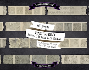 Fingerprint washi clipart True crime scene PNG (Digital Download) LMC450