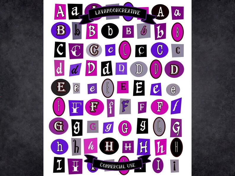 Gothic Ransom Letters Pastel Goth Ransom Note Letters: Printable Alphabet (JPG & PDF) LMC404 ...