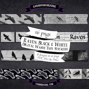 Raven washi tape clipart png | goth digital stickers | goth digital products | digital washi tape | washi png | pdf jpg | goth washi |LMC382