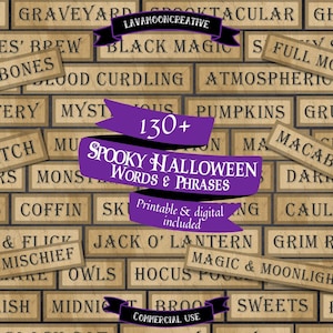 Spooky Halloween words & phrases | Halloween clipart png | Printable A4 + US letter | jpg pdf png | Scrapbooking supplies | LMC210