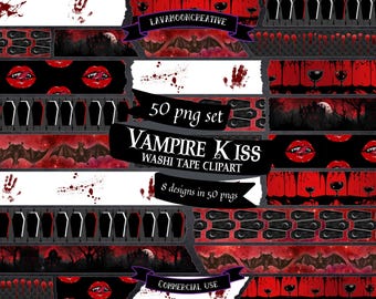 Vampire Kiss washi tape digital stickers | Gothic junk journal (digital download) LMC236