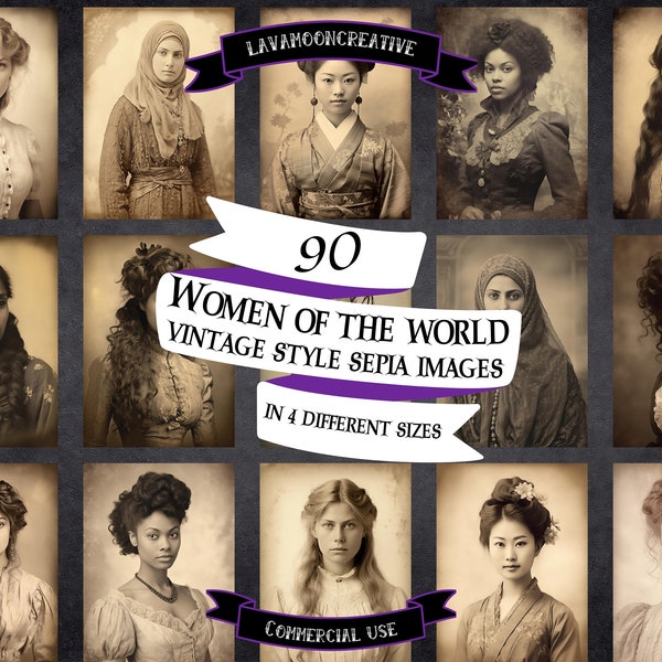 Women of the World x50 sepia vintage printable ephemera photos | Junk Journal supply | Scrapbook supplies | digital download woman LMC186