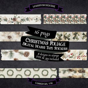 Christmas foliage washi tape clipart | botanical washi tape pngs | neutral digital washi | digi bujo | planner | pdf png | LMC350