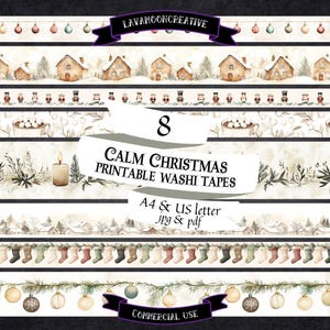 Christmas washi tape printable | washi strips | pdf jpg | bujo | template | digital washi tape | junk journal ephemera | scrapbook LMC348