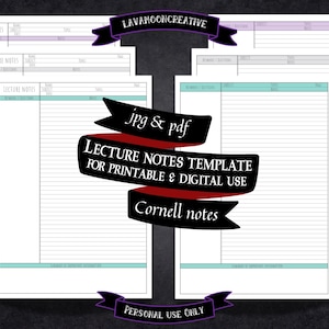 Szablon notatek z wykładów | Notatki Cornell do wydrukowania | Szablon notatek adhd | Notatka Goodnotes | Do wydrukowania cornell | PDF JPG A4 US | LMC275