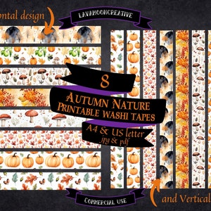 Printable Autumn nature washi tape | Autumn ephemera | Junk Journal printable | washi strips | digital download | collage sheet | LMC214