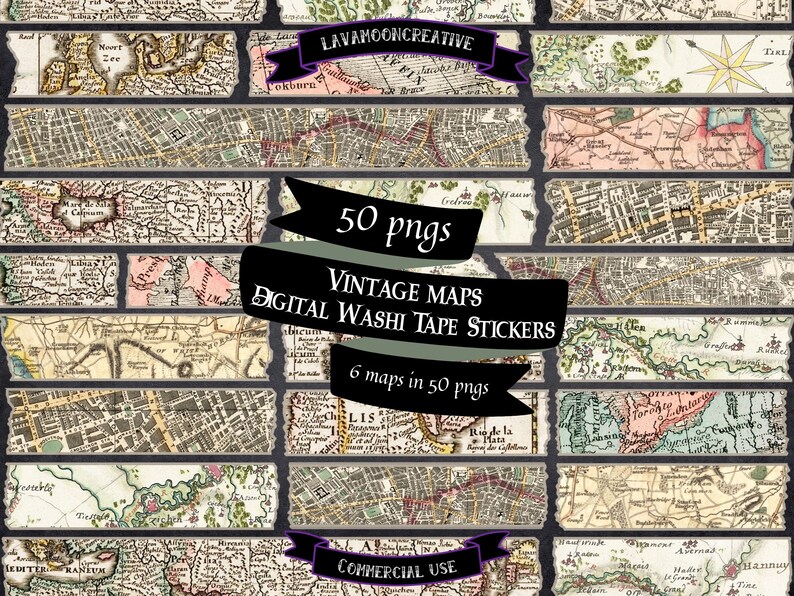 Vintage Maps Washi Tape Stickers: Travel Journal Ephemera (digital ...