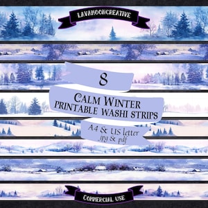 Calm winter washi tape printable strips | Winter forest | Washi tape sheet | Junk journal printab | digital washi tape | scrapbook | LMC390