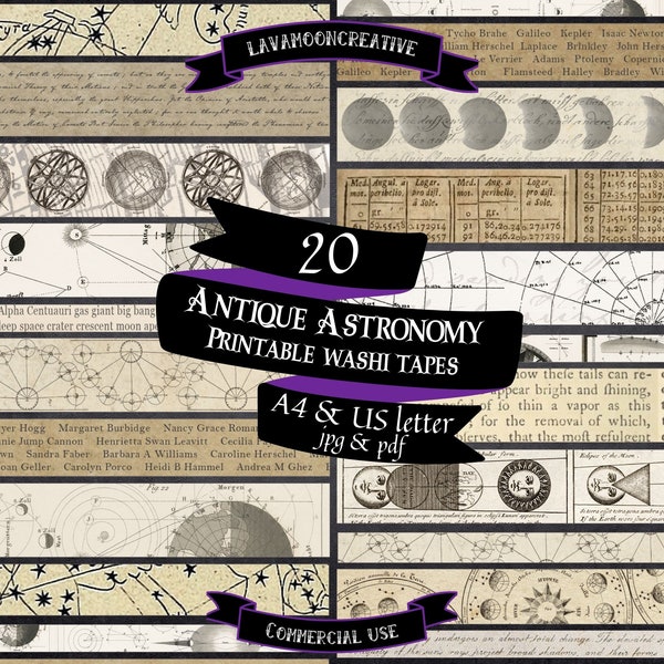 Antique Astronomy washi printable | junk journal kit | washi tape | scrapbook |  vintage ephemera | celestial | bos | grimoire | LMC261