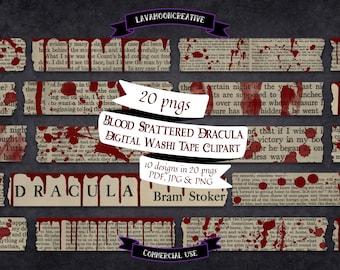Blood Spattered Dracula washi strips | Gothic digital stickers (PNG)