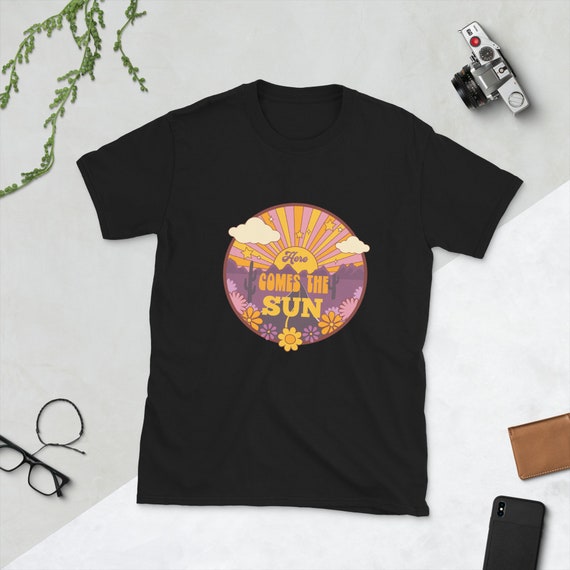 Short-sleeve Unisex Black Here Comes the Sun T-shirt - Etsy