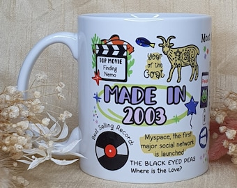 Mug 21e anniversaire, Mug anniversaire personnalisé, Mug année 2003, cadeau 21e anniversaire, Anniversaire personnalisé, Mug année de naissance, Happy 21e, Nom d'anniversaire