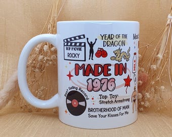 Caneca de aniversário de 50 anos, Caneca de aniversário personalizada, Caneca do ano de 1976, Presente de aniversário de 50 anos, Aniversário personalizado, Caneca com o ano de nascimento, Feliz 50º aniversário, Aniversário com nome