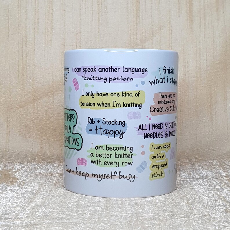 Knitters Daily Affirmations Mug, Knitting Mug, Gift For Knitters, Knitting Gift, Affirmations Mug, Knitting Present, Knitters Gift image 3
