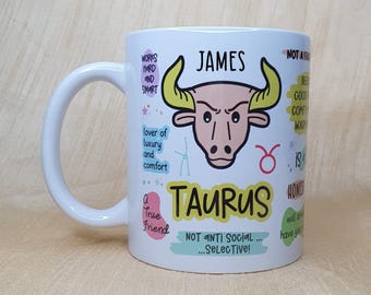 TAURUS Becher, personalisierte Stier Becher (optional), Geschenk für Stiere, Stier Geburtstag, Horoskop-Becher, Sternzeichen Geschenk, Sternzeichen Geschenk, Stier Stier