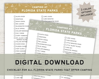 Camping in Florida State Parks Checklist Printable *Digital Download* 3 Colors