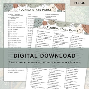 Elenco di controllo dei parchi statali della Florida floreale stampabile *Download digitale*