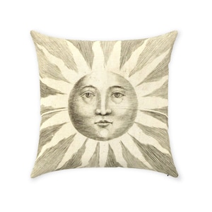 Vintage Sonnengesicht Kissen - 18. Jahrhundert Gravur der Sonne mit Gesicht - Astrologische Karte, Mystik, Ouija Brett, Sternzeichen Dekor