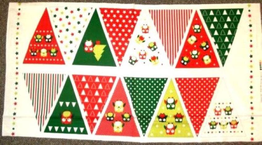 Christmas Owl Bunting Panel 100% Cotton Red Green White