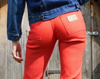 70s vintage deadstock red denim western pants size S