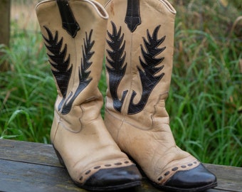 50s vintage French-made cowboy boots handmade cowgirl leather boots size 3 rare