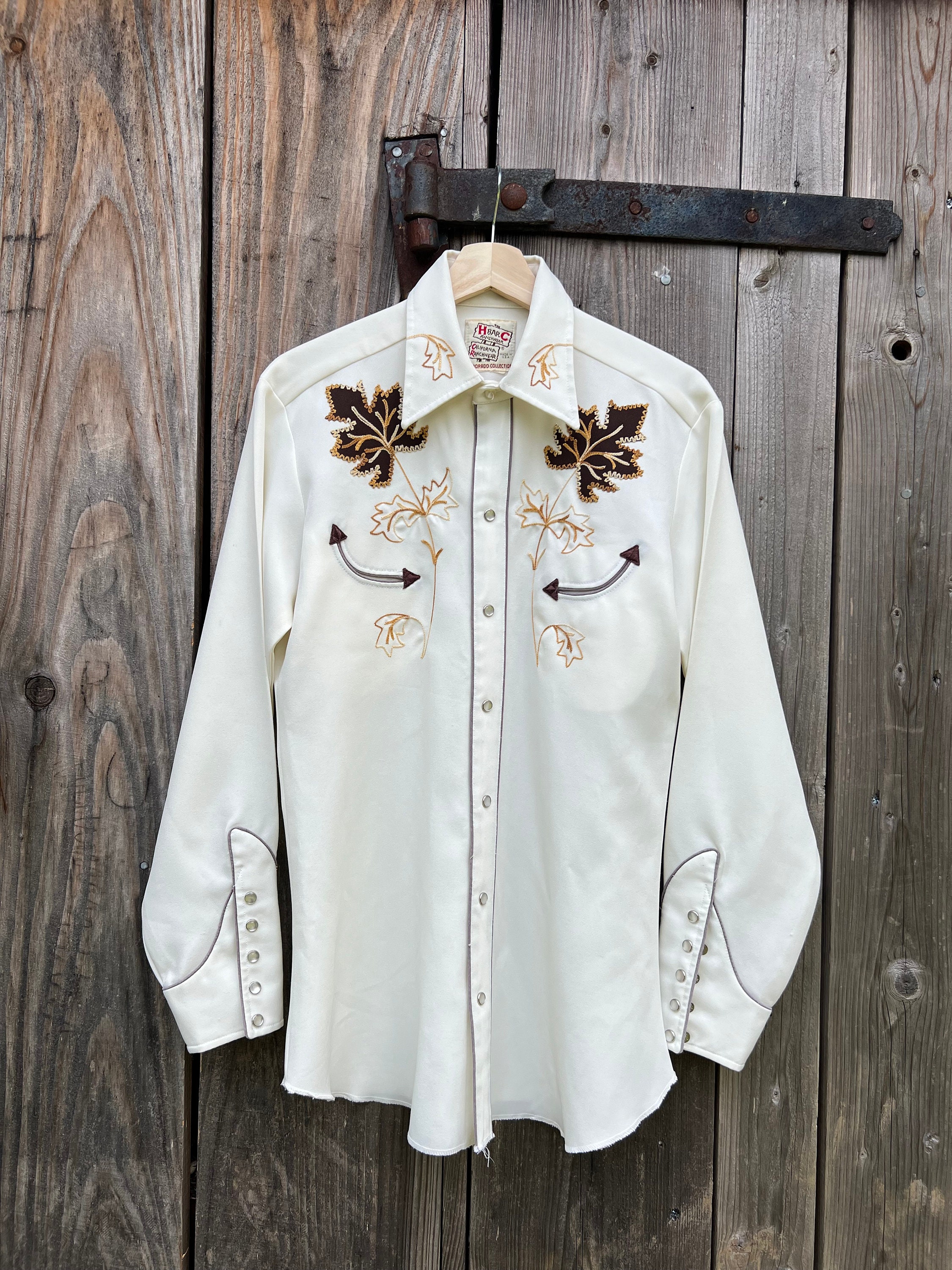 70'S H BAR C Long Sleeve Western Shirt Made in USA Men's L Vintage /eaa451038