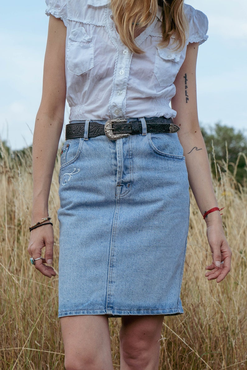 Charro Western Denim Mini Skirt Cowgirl & Cowboy 90s Vintage Style Size XS image 1