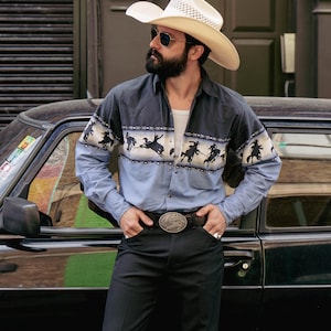 90s vintage western print shirt M