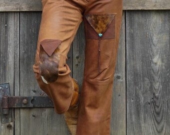 60s vintage cropped leather and hide trousers