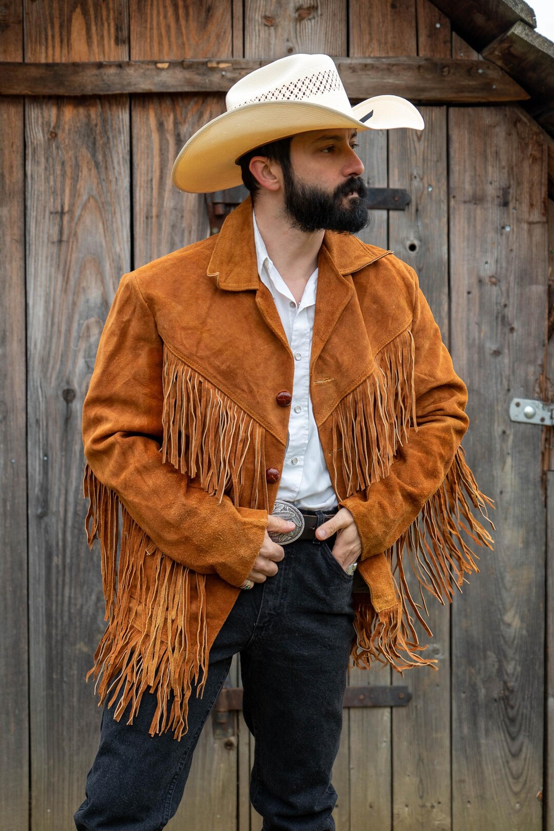ジャケット・アウター 90s suede fringe collar 90s Does 70s Vintage Suede Fringe Jacket Made in Mexico 42